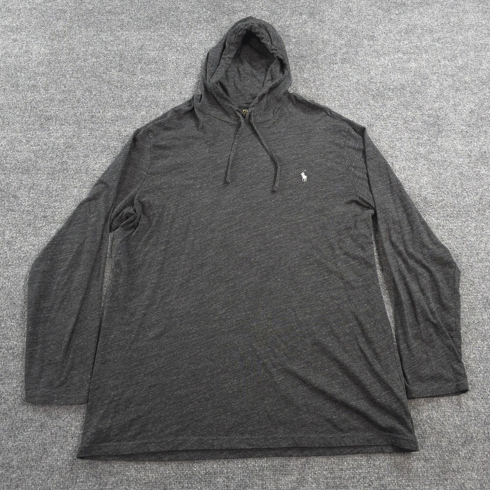 Polo Ralph Lauren Shirt Mens XLT Tall Gray Hooded Long Sleeve Jersey Pony Logo